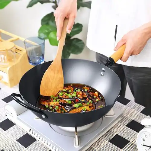 炒菜三厦炒锅铁锅老式家用菜锅铸铁涂层不粘锅炒锅