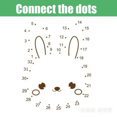 点的数字游戏的孩子.可打印工作表活动的幼儿与可爱的兔脸