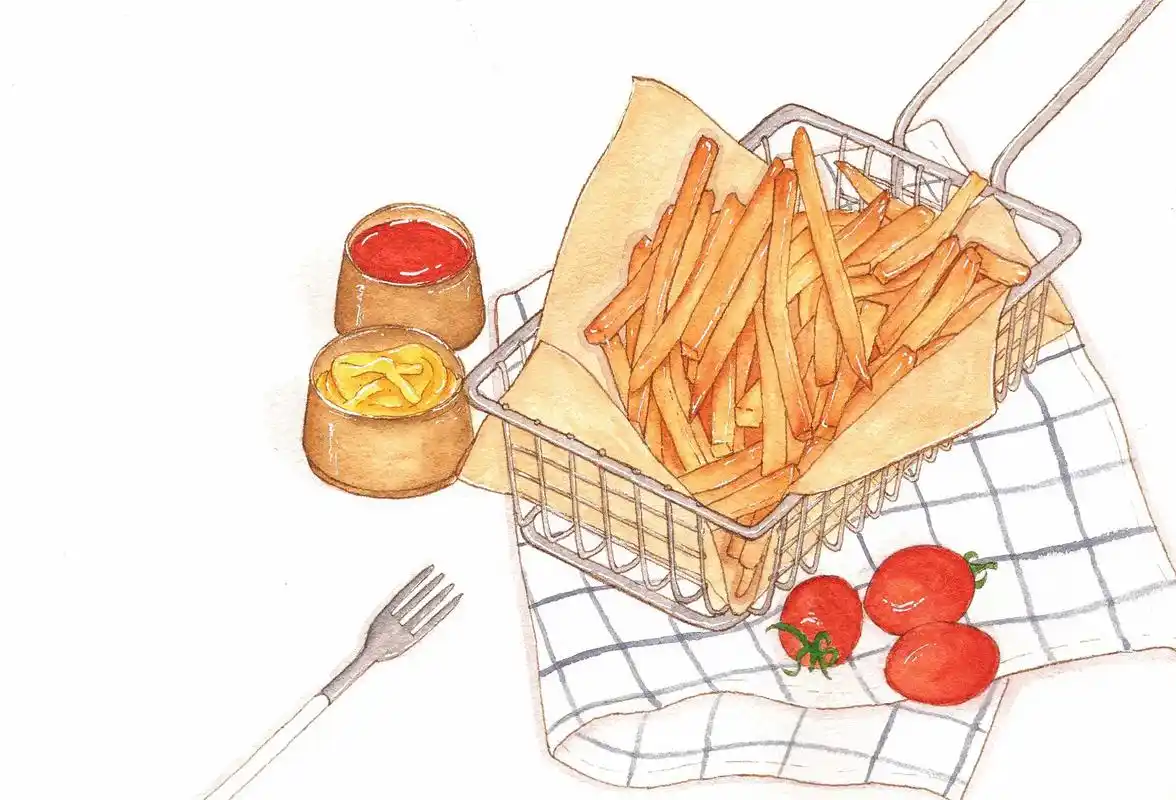 钢笔淡彩|炸薯条.#钢笔淡彩 #钢笔淡彩美食 #画画 #保你 - 抖音