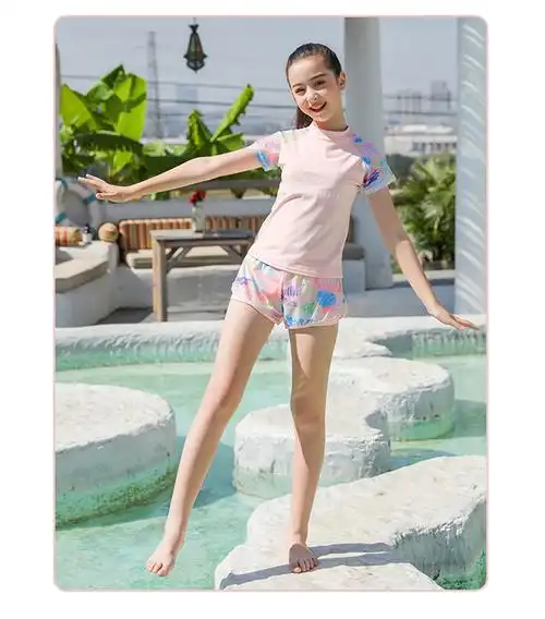 七色王国青少年泳衣女童可爱分体少女学生14岁中大童专业洋气泡温泉