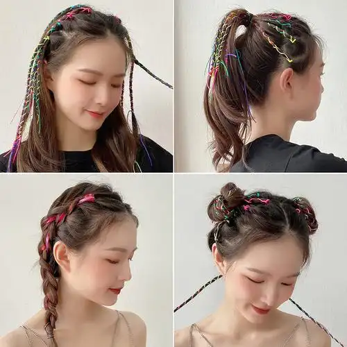 脏辫头绳夏天头饰绑头发女彩色儿童发饰绑带夏季七彩编发绳绑发带