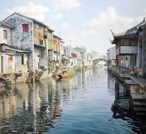 手绘水彩江南水乡风景,江南水彩画图片大全