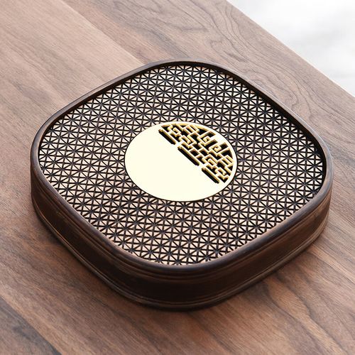 万园琦竹制盘用简易盘式功夫具干泡盘型储水式台 胡桃木色玲珑盛水盘