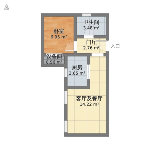 河北省秦皇岛市海港区 金屋秦皇半岛一区1室1厅1卫 45m05-v2户型图