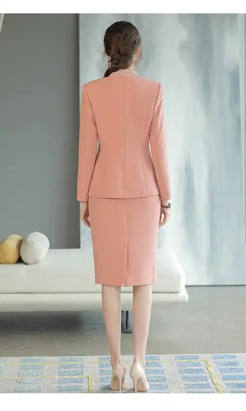 套装女播音员主持人商务会议接待工作服酒店前台工装职业装 粉色西装