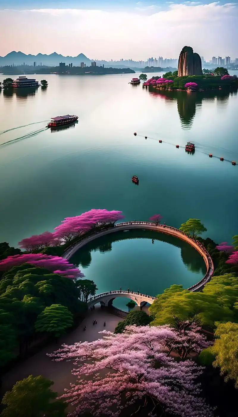 杭州西湖美景图分享##西湖如诗如画,湖面波光粼粼, - 抖音