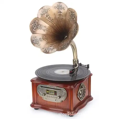 新品黑胶机欧美复古蓝牙音箱留声机黑胶唱片机电唱机u盘收音