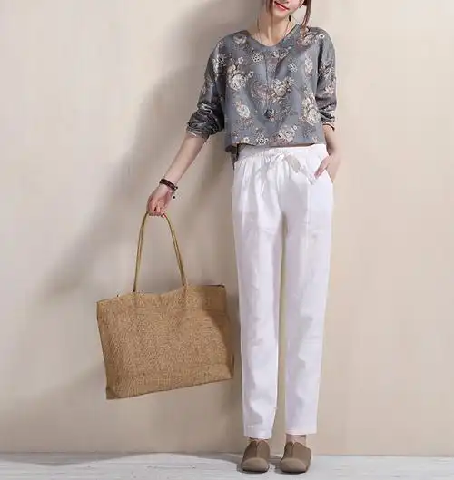 文艺亚麻女裤休闲9分裤棉麻女夏季显瘦九分裤夏秋薄款小脚铅笔裤