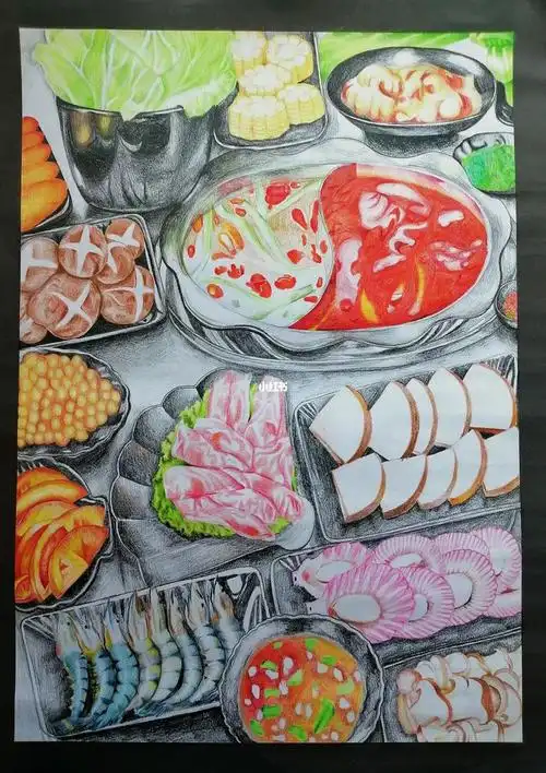 彩铅画火锅