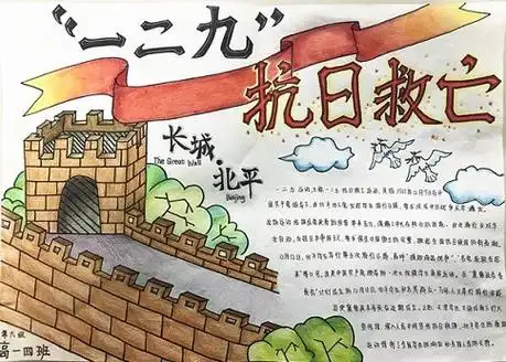 一二九抗日救亡重温红色经典史手抄报红色经典手抄报卡通传承红色基因
