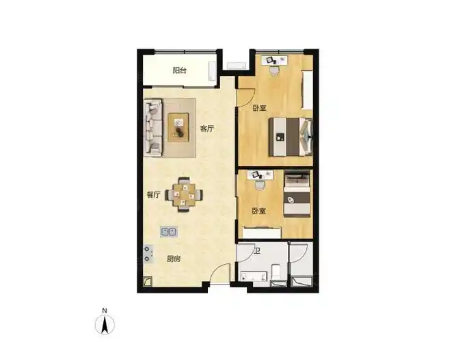 汇邦名都花园2室2厅2卫户型图