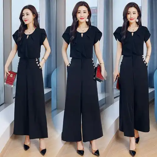 阔腿裤时尚洋气套装女女士夏装新品韩版气质高腰显瘦职业两件套潮