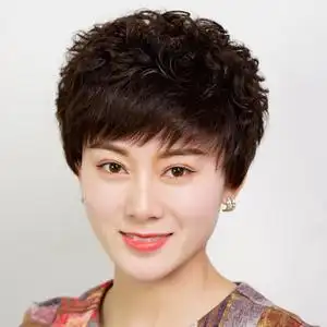 持久烫真发头套全真自然时尚气质卷发中年妈妈短发假发套真人发丝