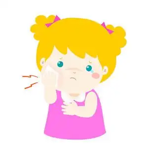 小女孩具有牙痛卡通矢量照片