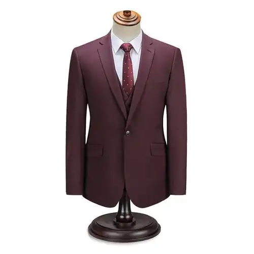 花花公子西服套装男士秋冬商务休闲职业装中青年结婚礼服大码西装紫红