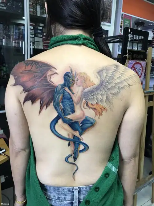 天使与恶魔_纹身图案手稿图片_李黎君的纹身作品集