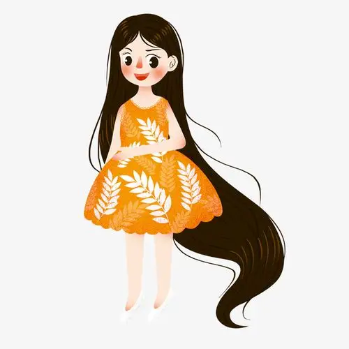 手绘卡通长发美女