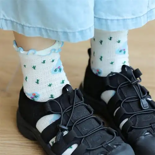 十里棉袜洛丽塔女生两双春风可爱耳边木耳网眼中筒袜