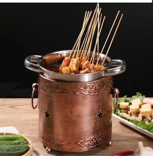 304不锈钢防风涮肚锅牛肚毛肚涮串串锅摆摊电磁炉加深小火锅20cm双耳