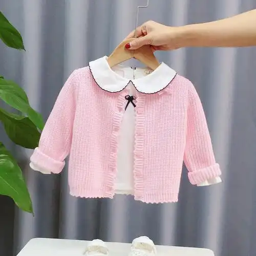 婴儿毛衣开衫女童春装红色儿童春秋款一岁洋气小童女宝宝外套针织