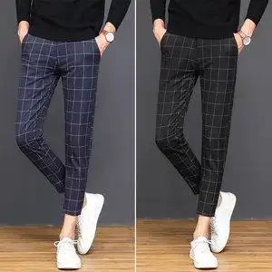 春季格子男九分裤修身男士英伦裤子男生小西裤9分休闲裤韩版潮流