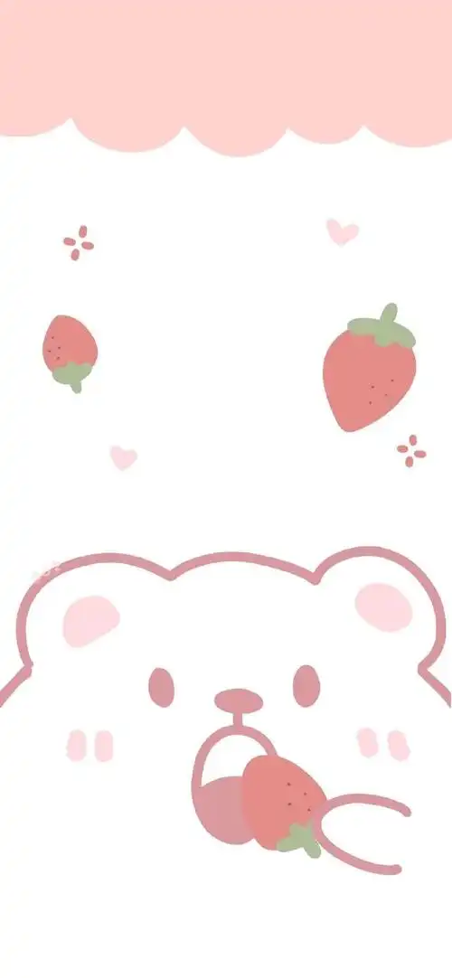 锁屏壁纸#卡通草莓少女心插画壁纸,感觉很甜的哦!