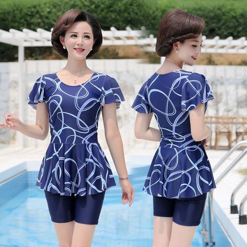 泳衣女士中老年遮肚显瘦保守大码中年妈妈新款温分体游泳衣