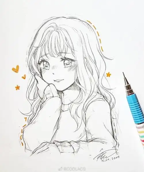 人物黑白动漫素材插画绘画线稿手绘女生男生长发短发