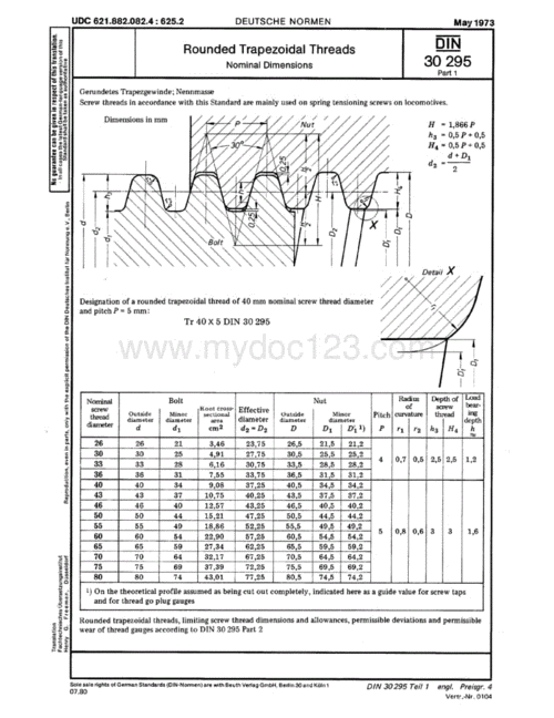 rounded trapezoidal threads nominal dimensions《倒圆角的梯形螺纹