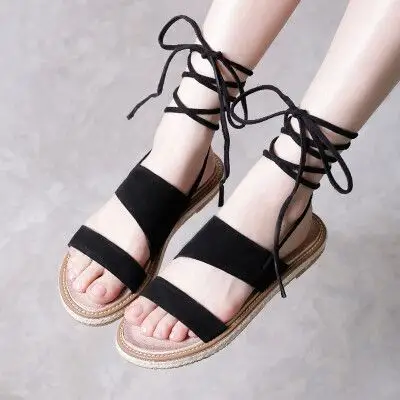 2017新款英伦风凉鞋女夏平底学生复古系带平跟百搭学院绑带罗马鞋