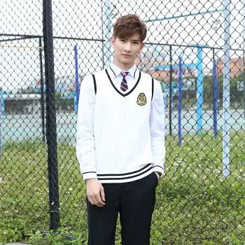 中学生校服套装学院风英伦校园服装女高中初中生学生装 男白色三件套