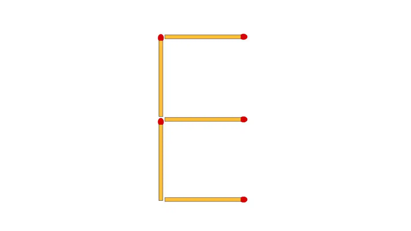 这是用火柴摆成的大写字母e,如果再加一根火柴,使得e字变成小写