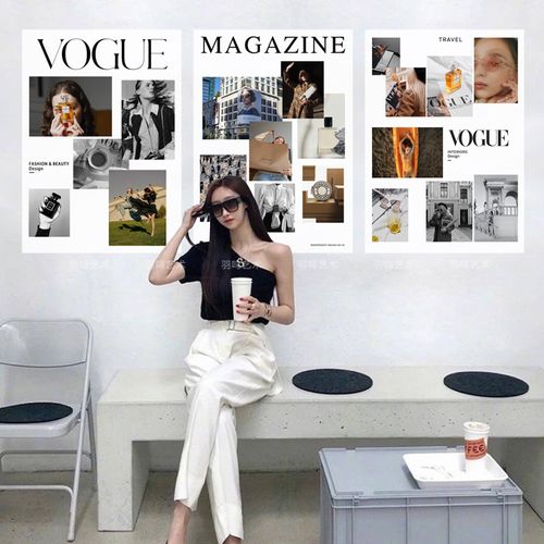 韩国ins风时尚杂志人物摄影装饰画  服装店潮流艺术海报 拍照背景