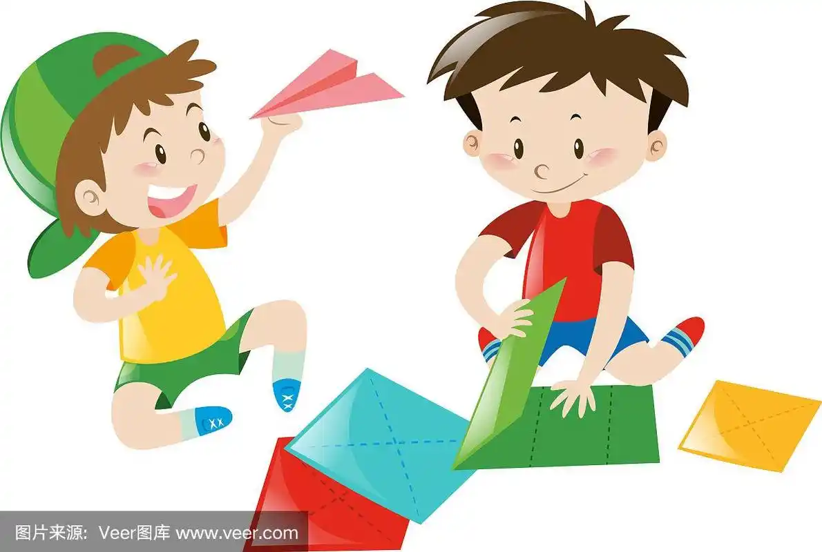 两个男孩在折叠纸飞机