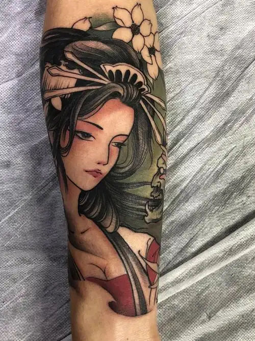 小臂艺伎未完_纹身图案手稿图片_八一的纹身作品集