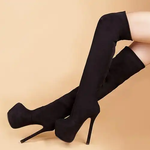 2014秋冬16cm女靴子瘦腿弹力靴超高跟防水台高筒长筒细跟过膝长靴