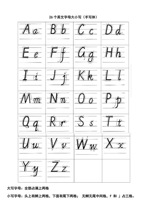 26个英文字母大小写手写体