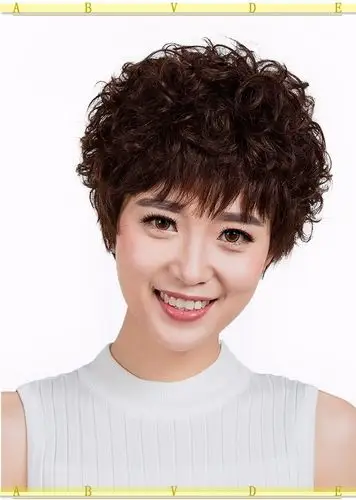 天使丝丝烫发假发女短发纹理短卷发蓬松中老年妈妈小卷酒红色普通旋