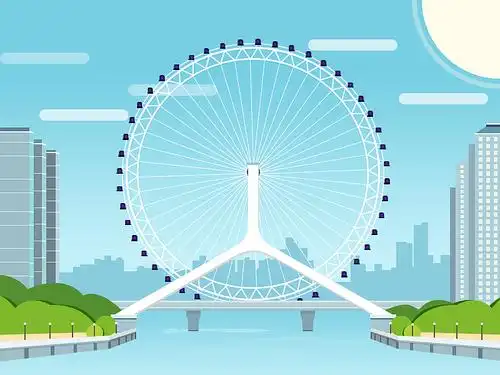 是一座跨河建设,桥轮合一的摩天轮,兼具观光和交通功用,天津的地标之