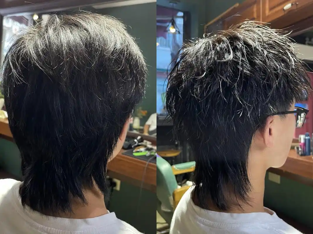 摩根烫锡纸烫狼尾男士发型巩义美发郑州美发 前后对比