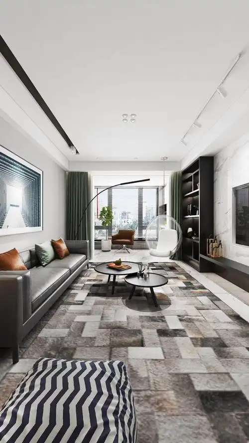 现代客厅全景效果图_短视频_客厅_家居家装_装修