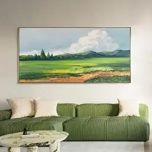 手绘油画横幅云海草原客厅沙发背景墙装饰画轻奢风景卧室挂画