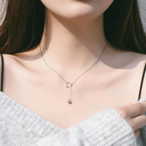 s925银项链女韩版简约学生清新猫咪铃铛锁骨链百搭可爱饰品