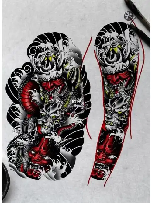 花臂纹身手稿图案素材 鬼武士纹身手稿