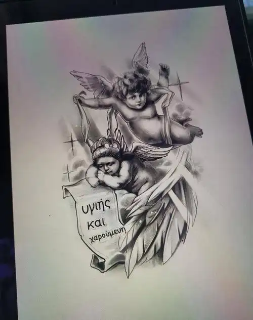 手稿天使纹身图片_手臂欧美写实纹身图案