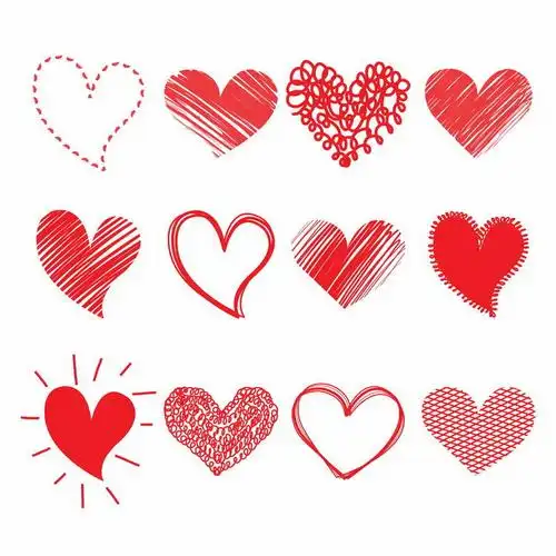 12款手绘涂鸦风格红心心形符号情人节图案png图片免抠eps矢量素材