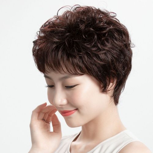 全真发假发女短发逼真全头短卷发j全头套式真头发玉米烫小卷假发