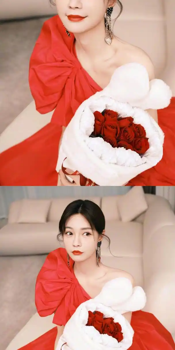 沈梦辰红色开叉长裙写真壁纸