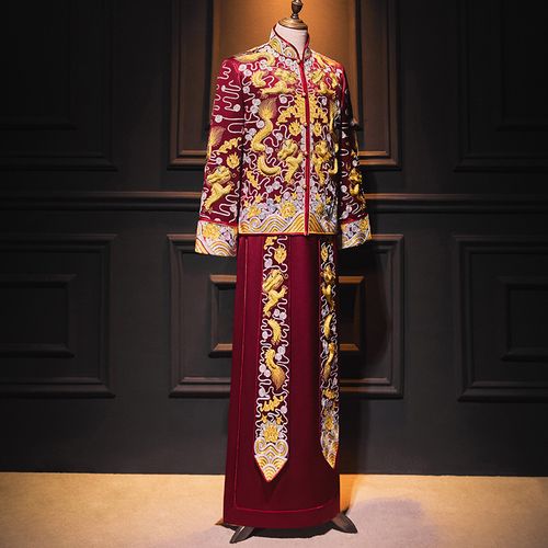 立体结婚唐装龙凤礼服结婚礼新郎盘锦中式新款唐装
