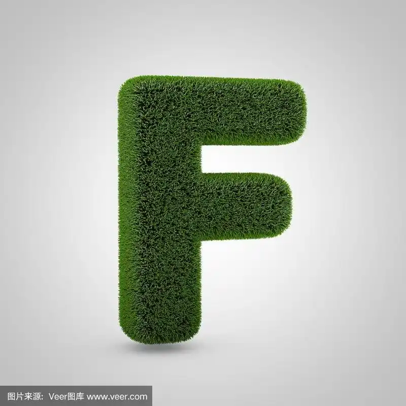 绿色苔藓大写字母f,孤立在白色背景上